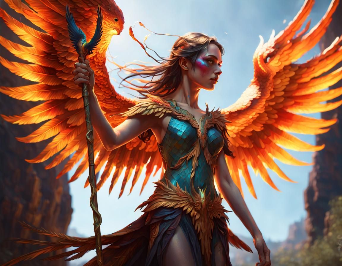 Girl with Phoenix Wings: Dark Fantasy Concept Art