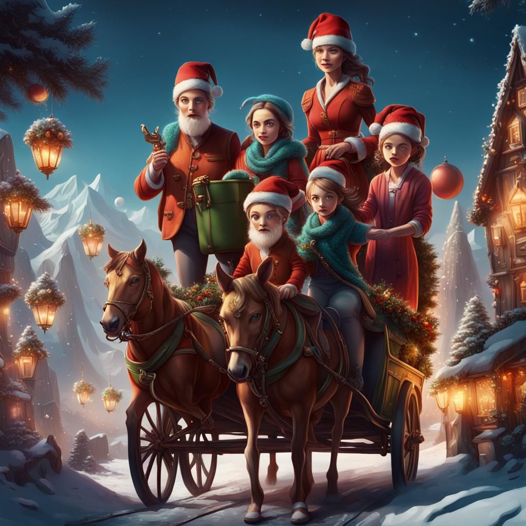 Festive Family Holiday: Detailed Fantasy Concept Art