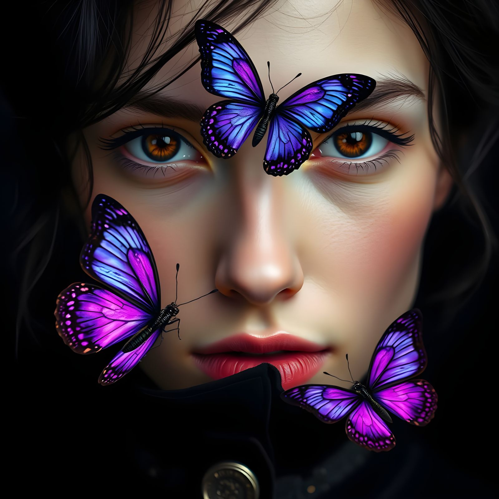 Ethereal Fantasy Portrait with Glowing Butterflies