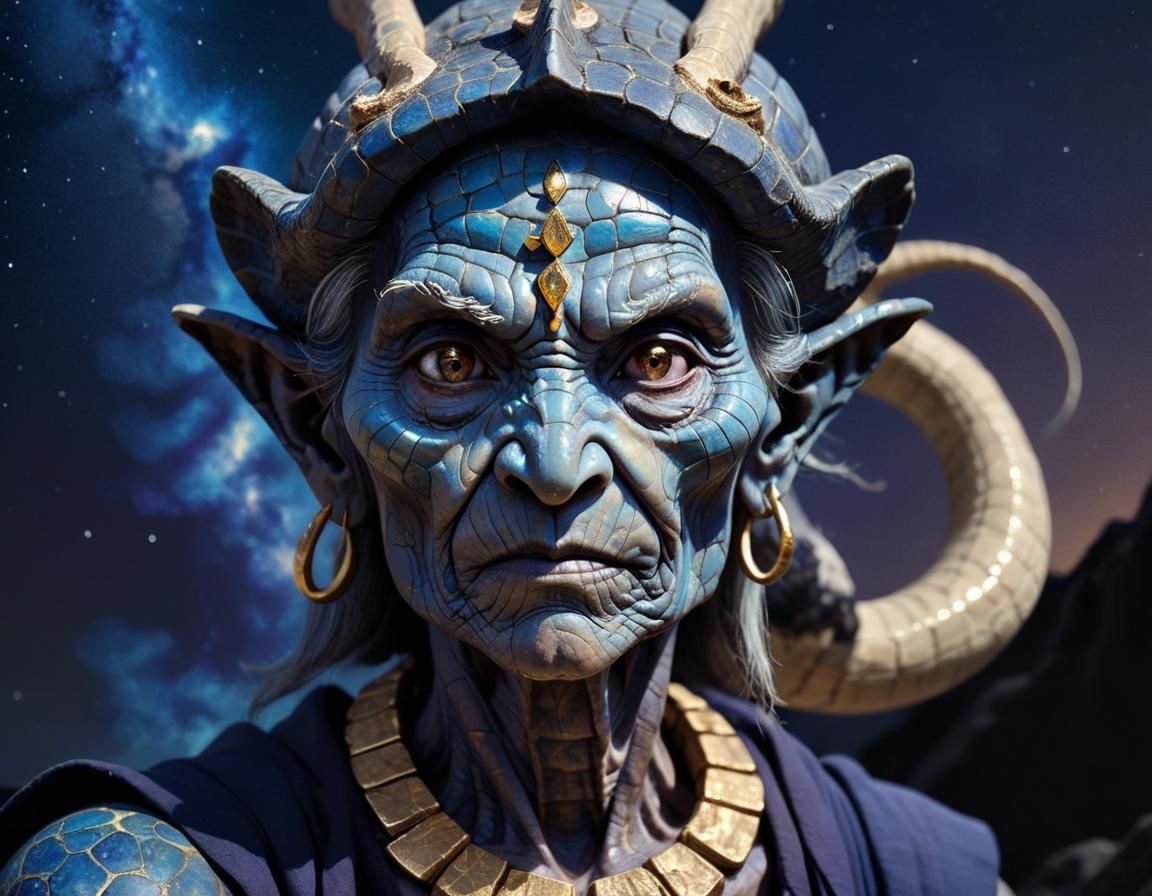 Asuras Nagas Dark Mage in Psychedelic Art Style