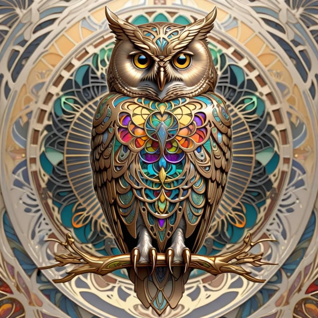 Art Nouveau Owl Card with Art Deco Details