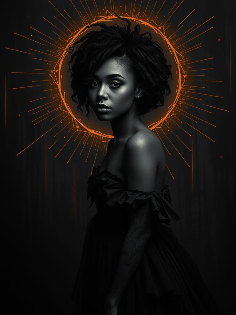 Spooky Grayscale Portrait of Woman in Ethereal Gown