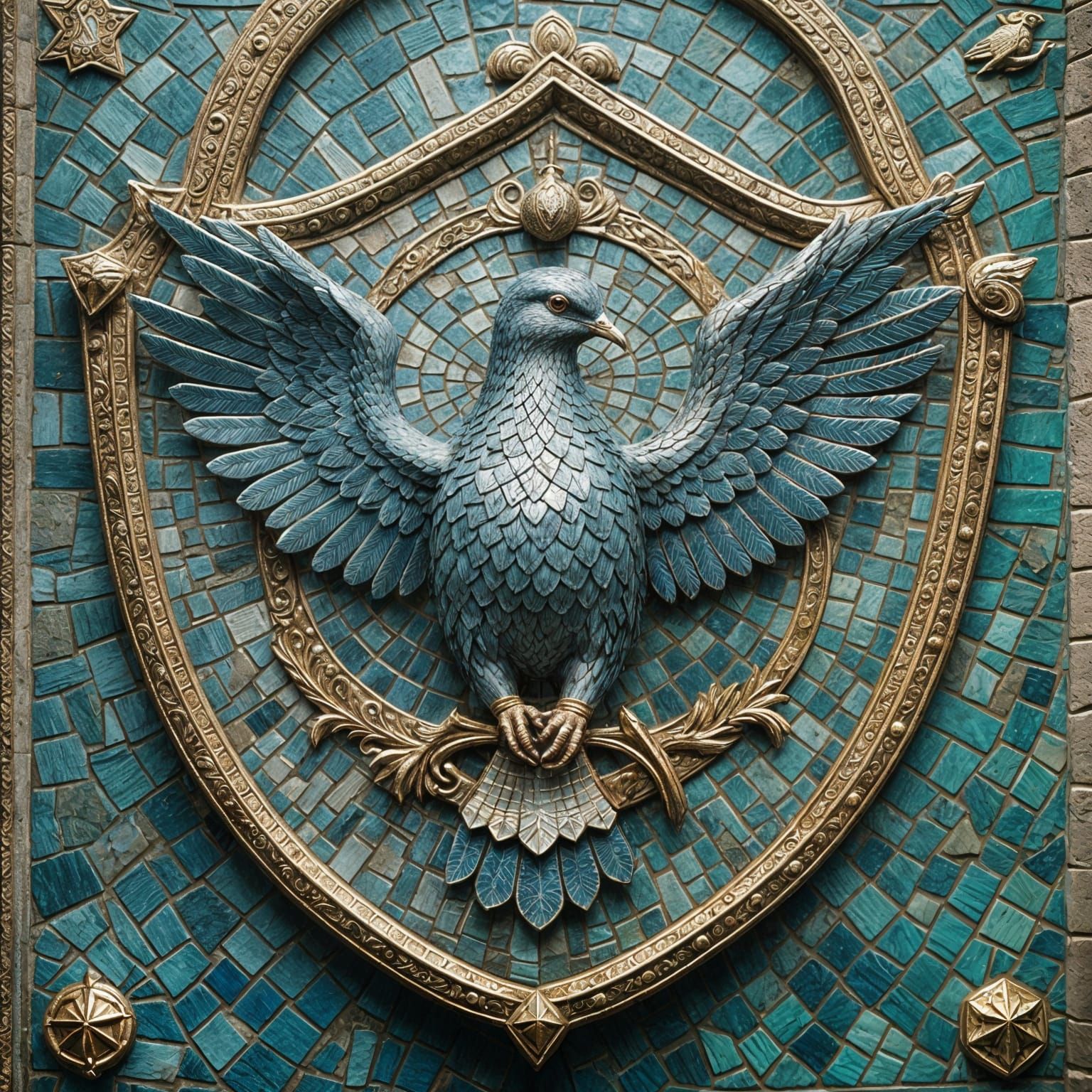 Medieval Shield with Dove in Mosaic Style