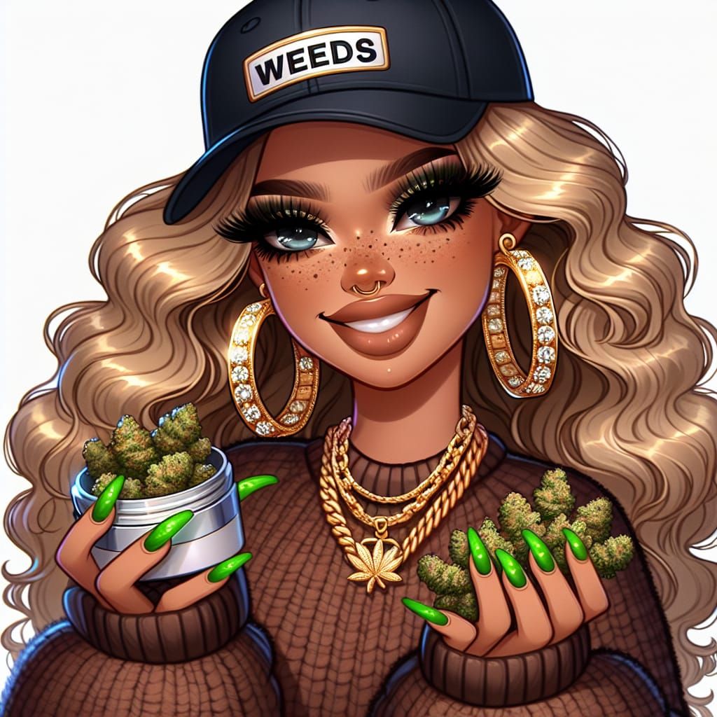 Animated Woman with Weed and Gold Jewelry
