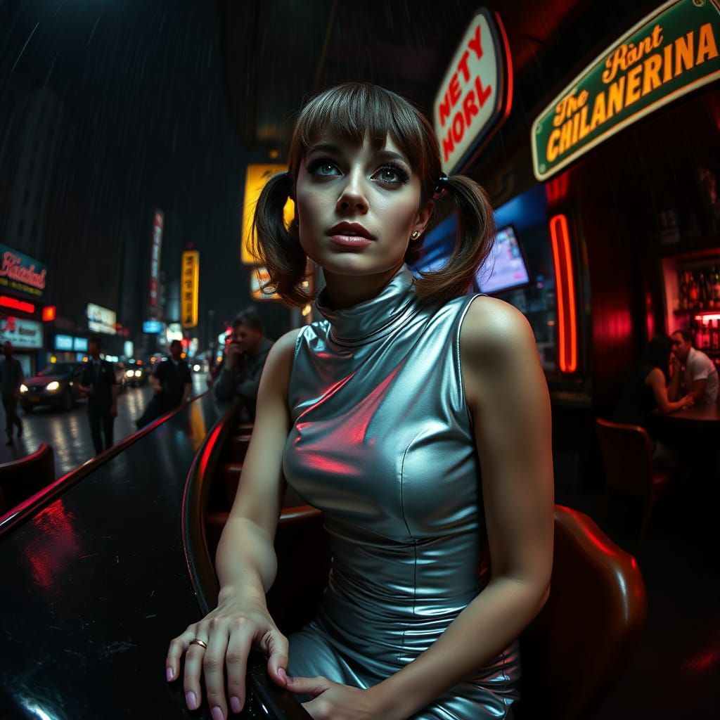 Woman in Dystopian Bar, Film Noir Aesthetic