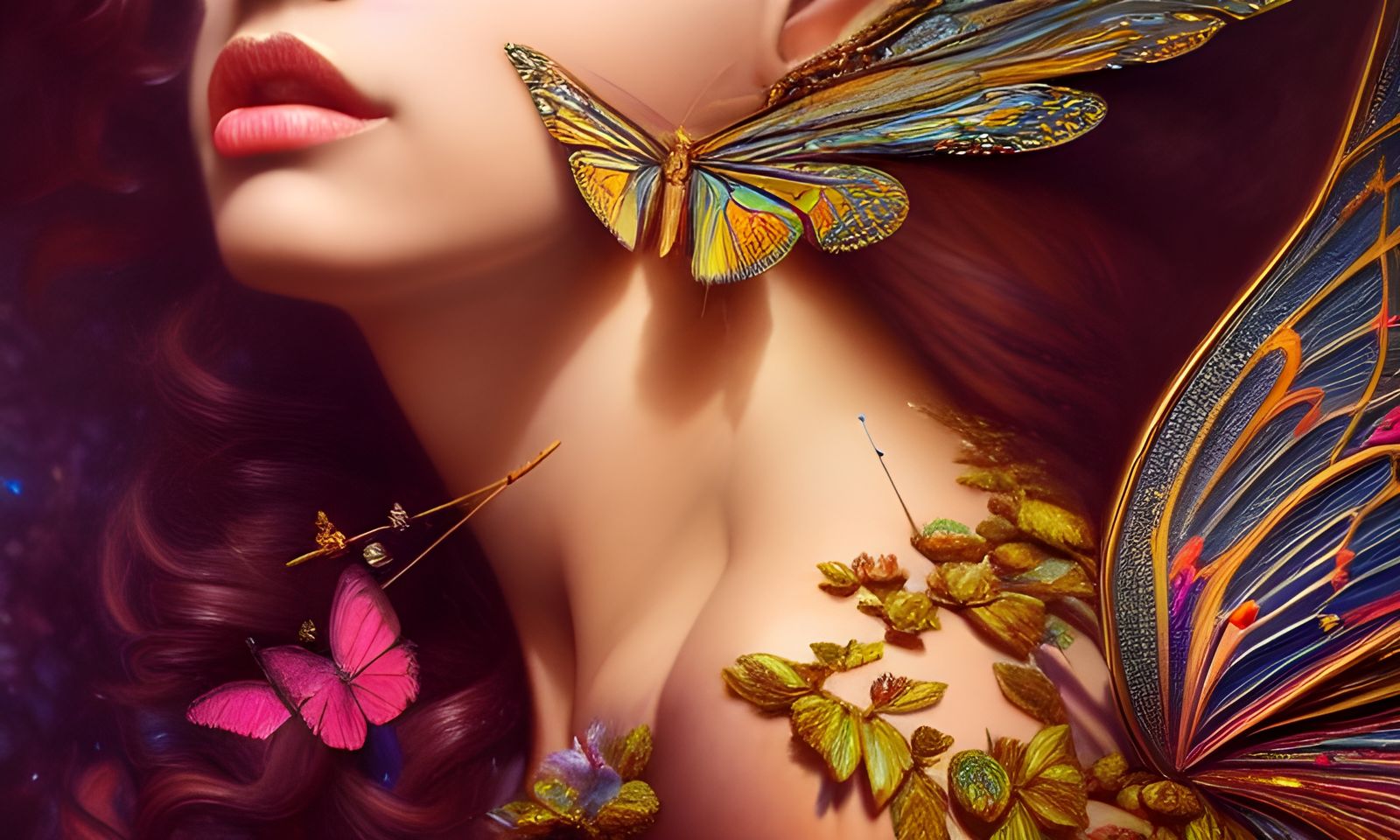 Hyperrealistic Beauty Surrounded by Butterflies