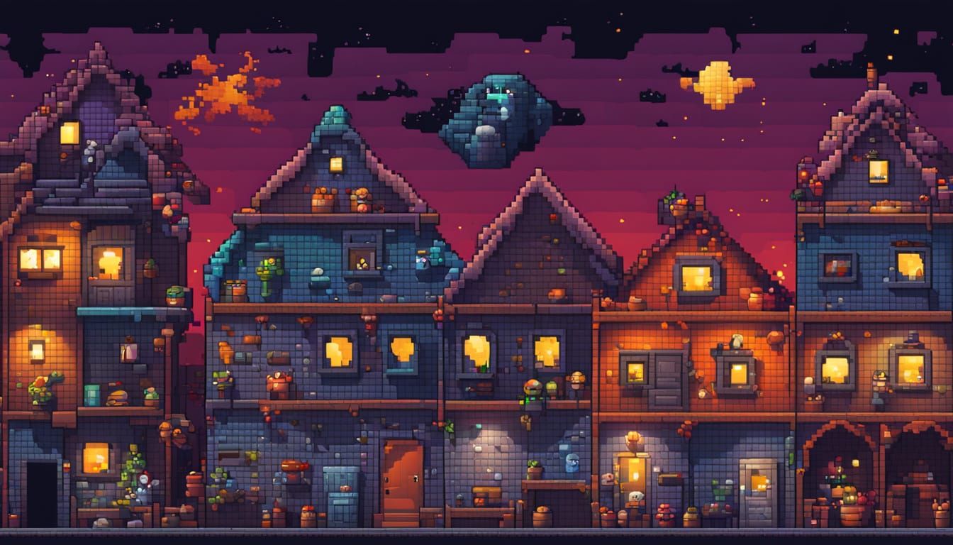 Colorful 8-bit Haunted House in Pixel Art Style