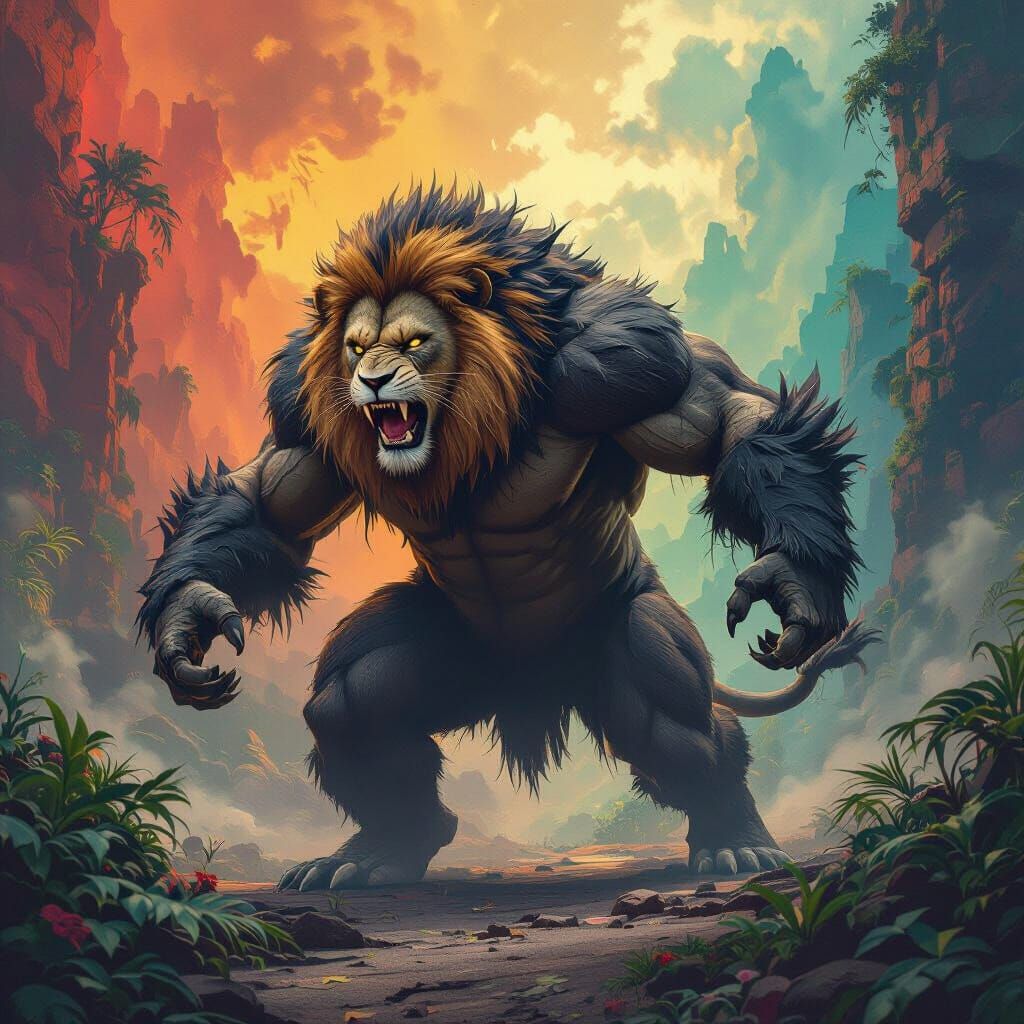 Hybrid Creature in Dramatic Pose: Fantasy Concept Art