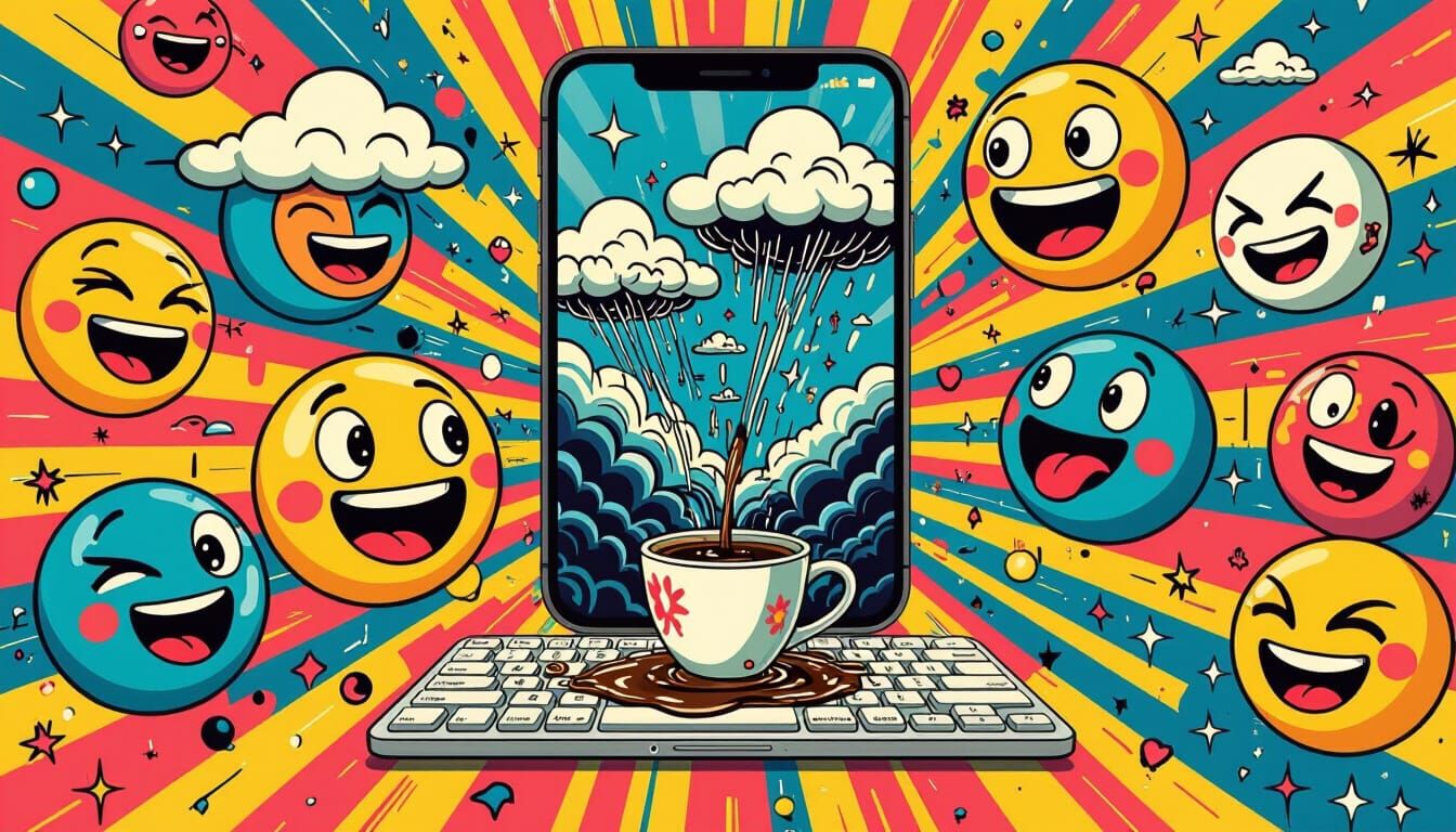 Pop Art Smartphone Screen with Arguing Emojis