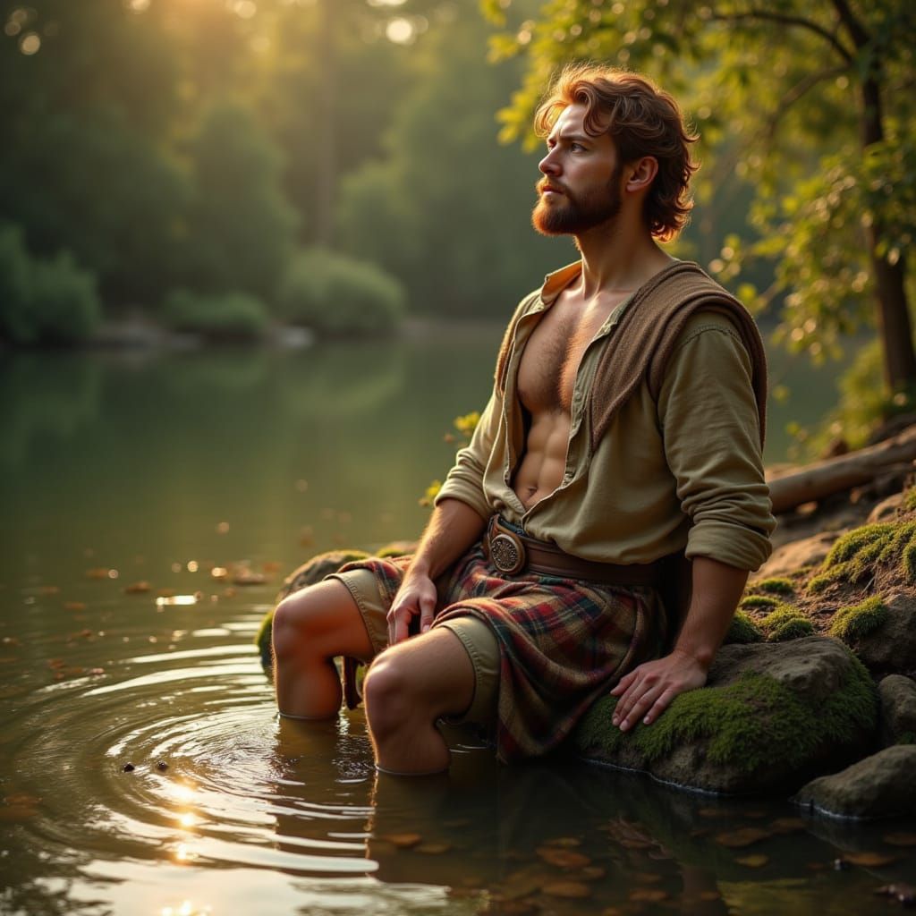 Man Relaxing by Pond with Fish Nibbling Toes