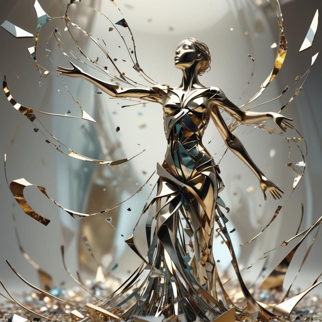 Surreal Figure Amidst Debris: A Digital Sculpture