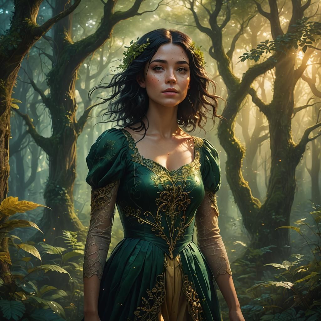 Fantasy Girl in Misty Forest, Digital Art