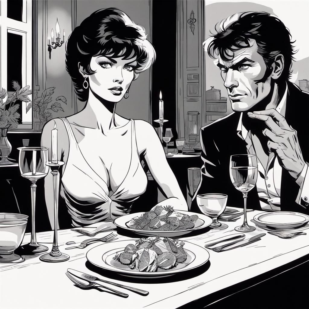 Modesty Blaise Candlelit Dinner in Line Art