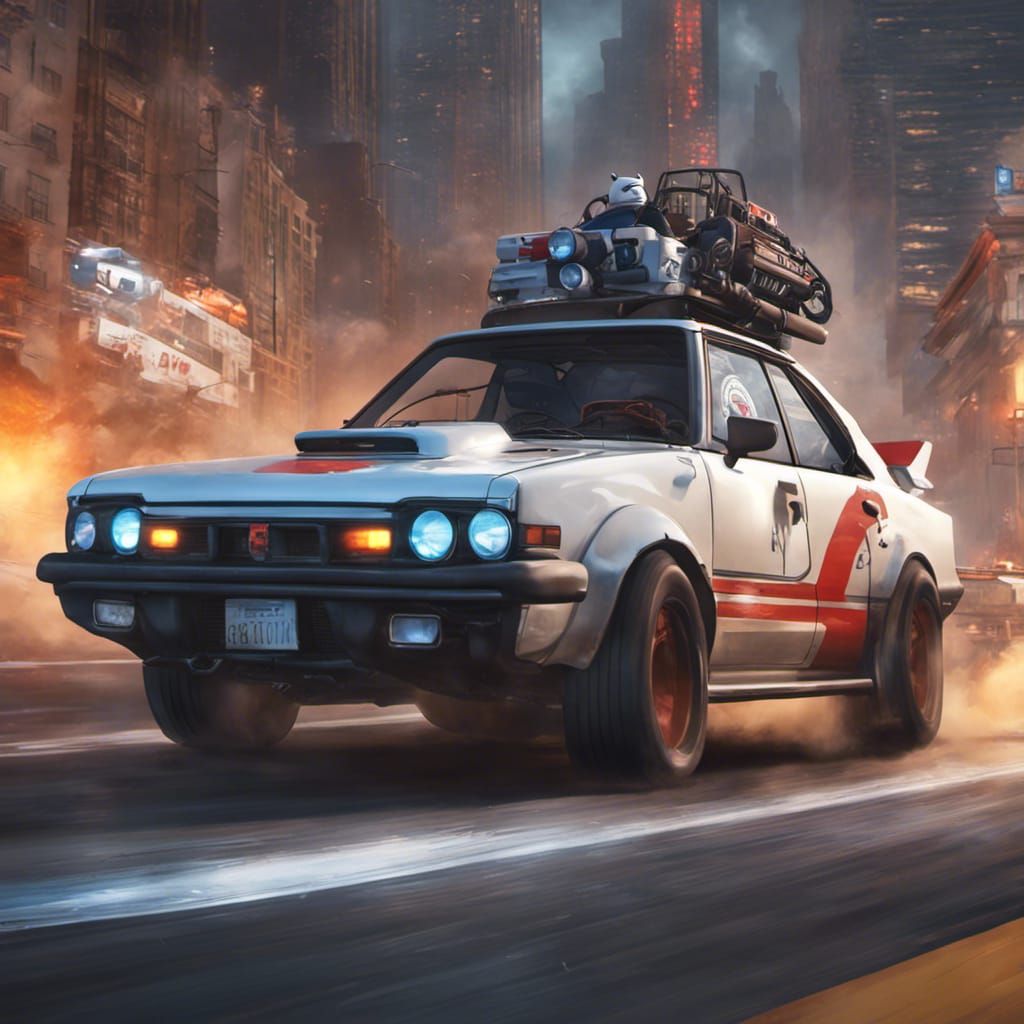 Stay Puft Driving Ghostbusters Car in Detailed Matte Paintin...