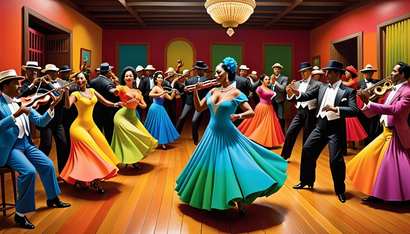 Cuban Orchestra and Dancing Couple in Latin Style