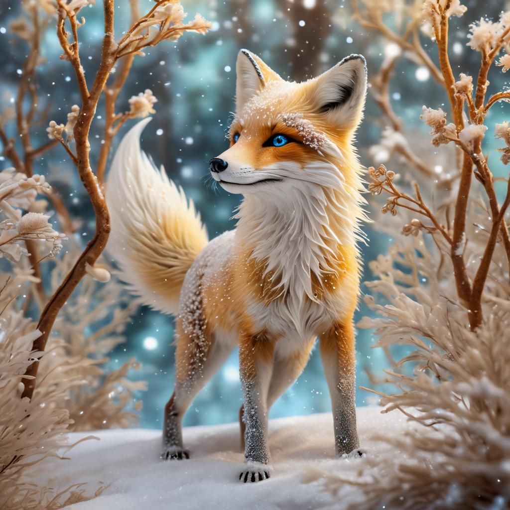 Glowing Arctic Fox in Ethereal Forest
