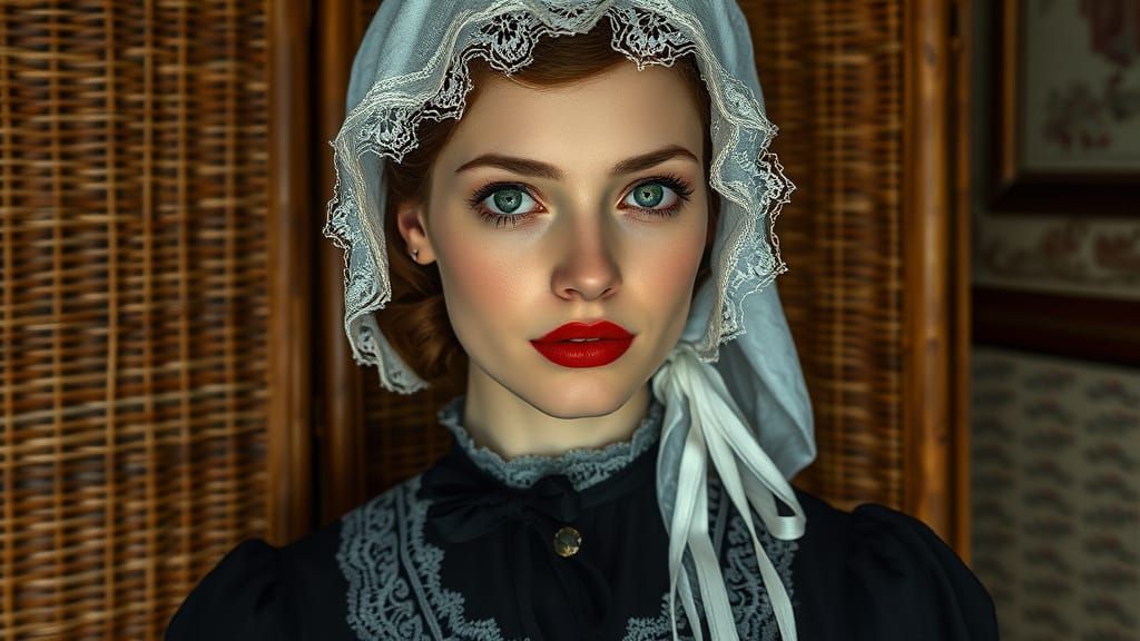 Victorian Maid with Lace Bonnet in Hyperrealistic Style