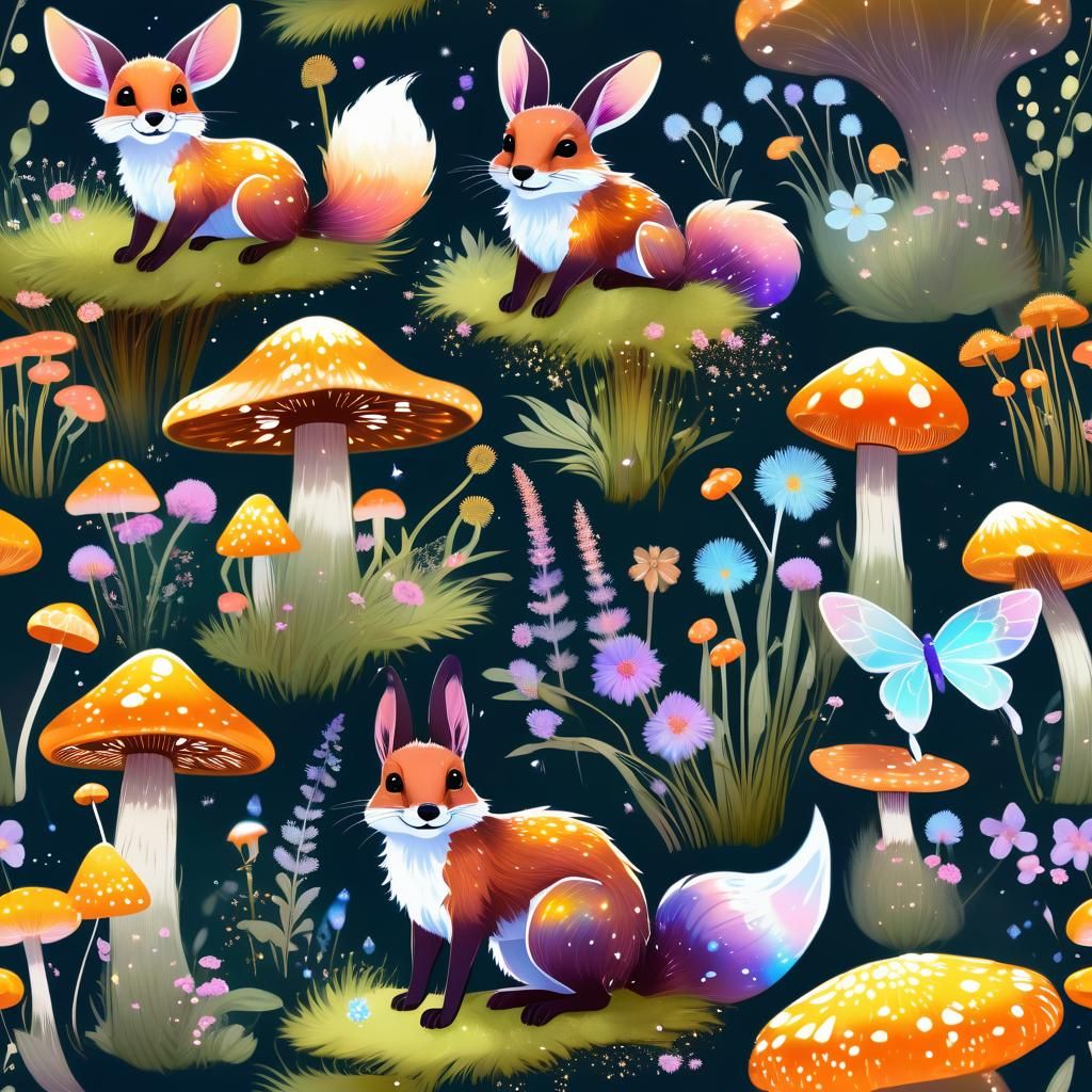 Enchanted Yard with Iridescent Fairy Creatures