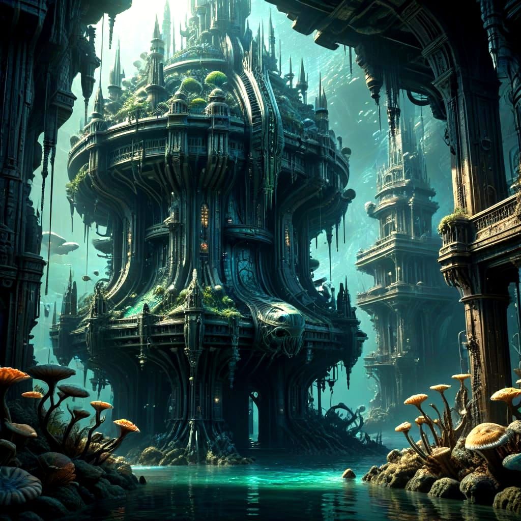 Surreal Underwater Metropolis Teeming with Merfolk