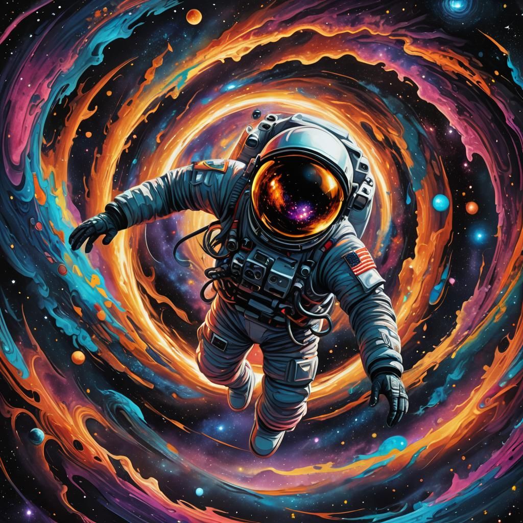 Astronaut and Black Hole in Cosmic Surrealism