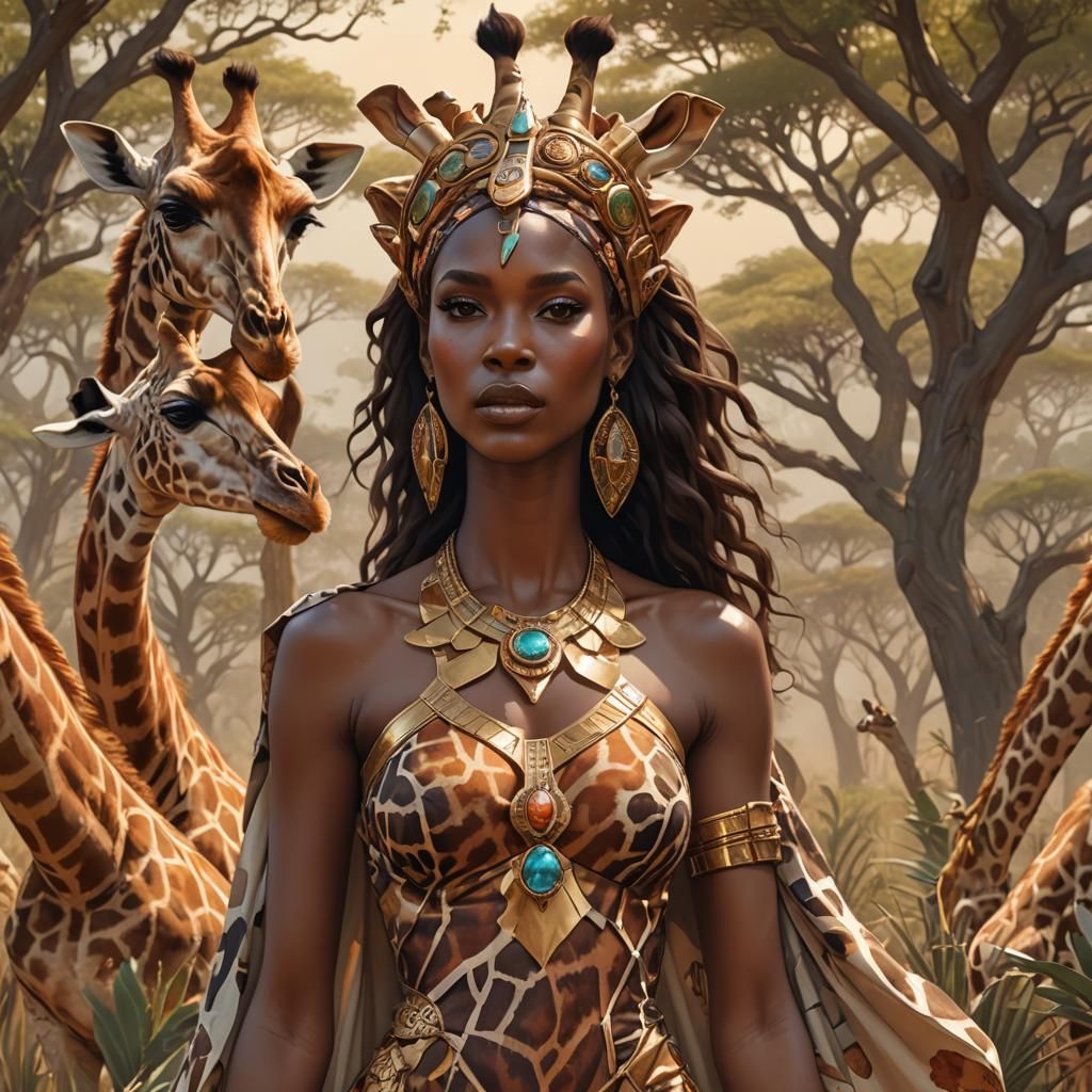 African Goddess in Safari, Digital Art Portrait