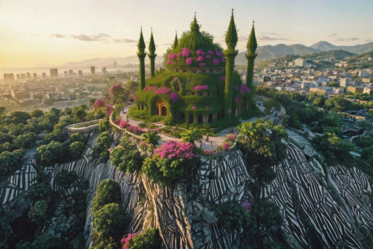 Mountain Arcology with Terraced Gardens and Byzantine Dome