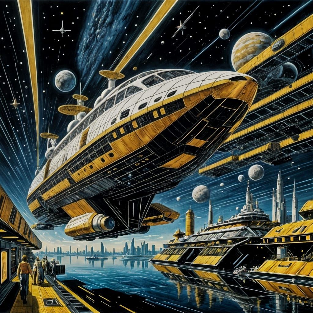 Retro-Futuristic Luxury Space Cruise Ship