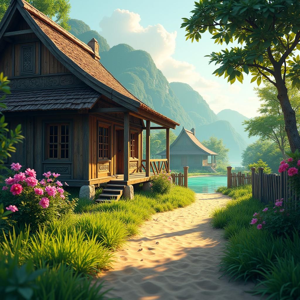 Idyllic Malay Village Scene in 8K Resolution