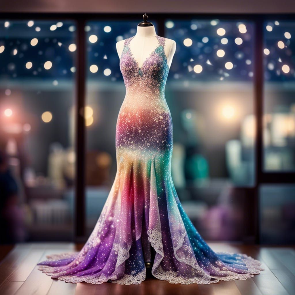 Galaxy Lace Dress on Mannequin: Digital Art
