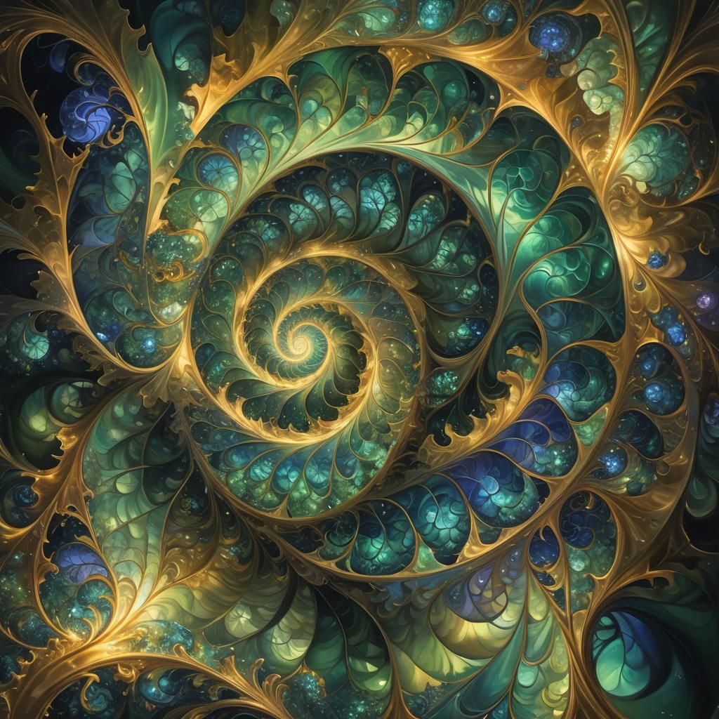 Golden Ratio Fractal Landscape in Surreal Oil Painting