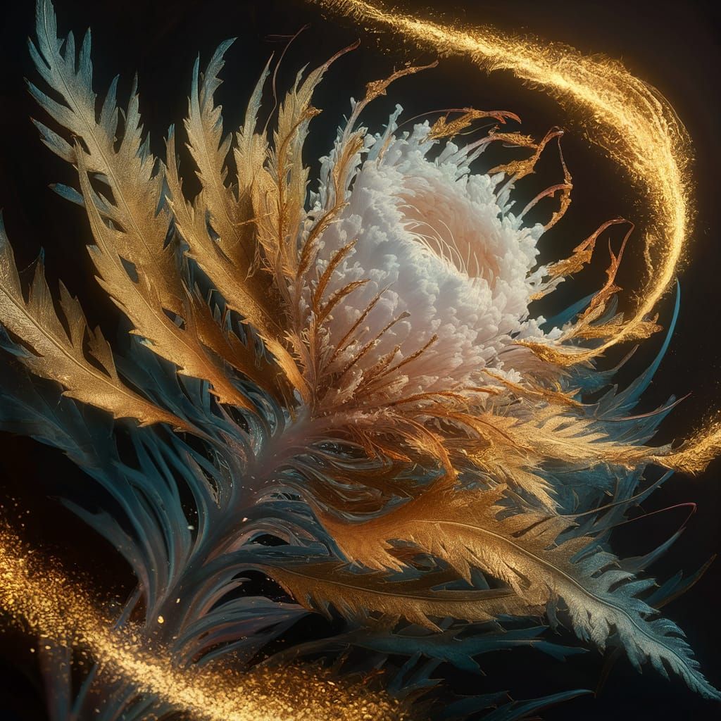 Iridescent Fern Flower with Bioluminescent Glow