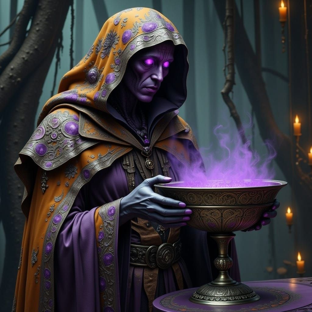 Witch with Purple Elixir in Surreal Style