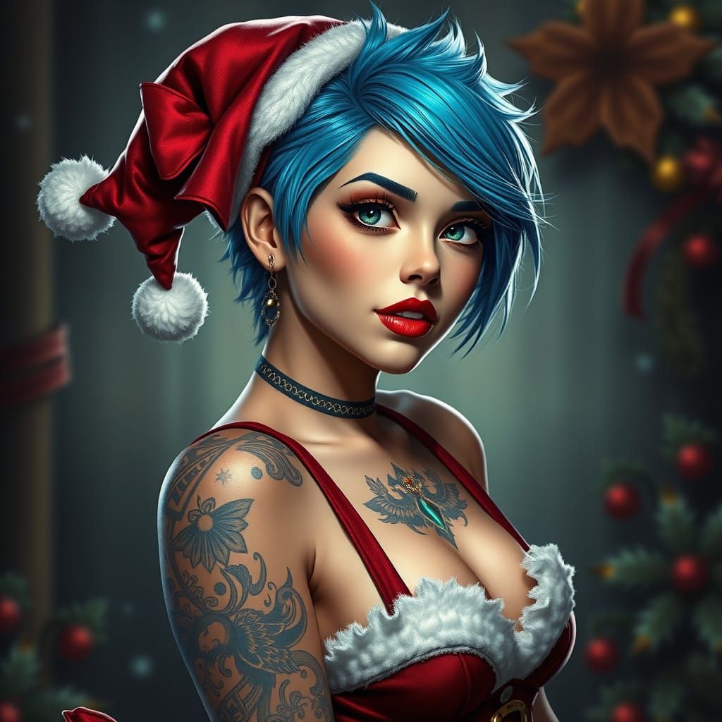 Surreal Holiday Pin-Up Girl in MS Clause Costume