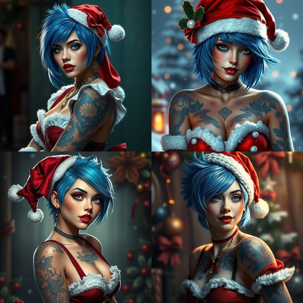 Holiday Pin-up Girl in MS Clause Costume, Cyberpunk Style