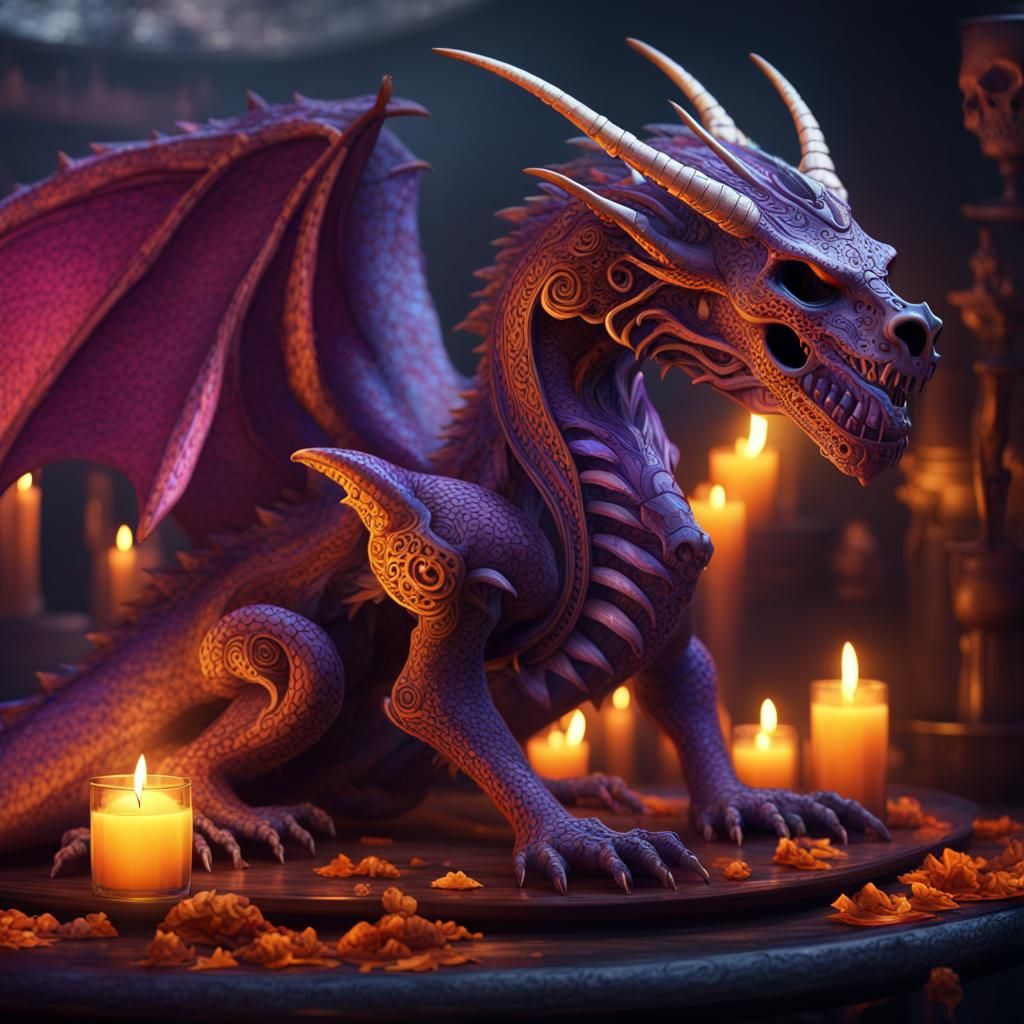 Hyperdetailed Day of the Dead Dragon in Dark Fantasy Style