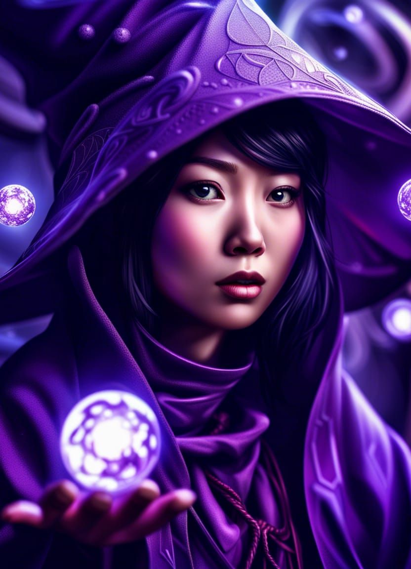 Hyperrealistic Asian Wizard with Energy Orbs