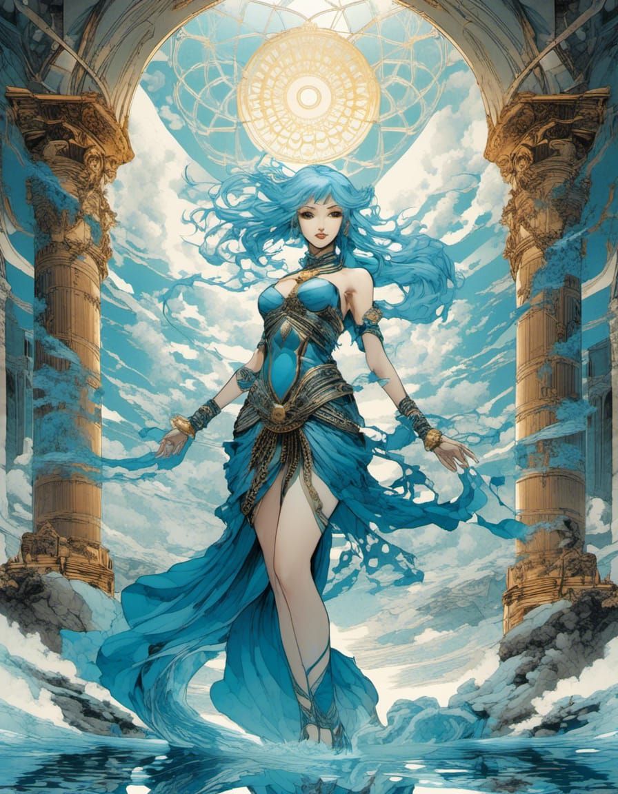 Anime Sorceress in Atlantis with Sacred Geometry
