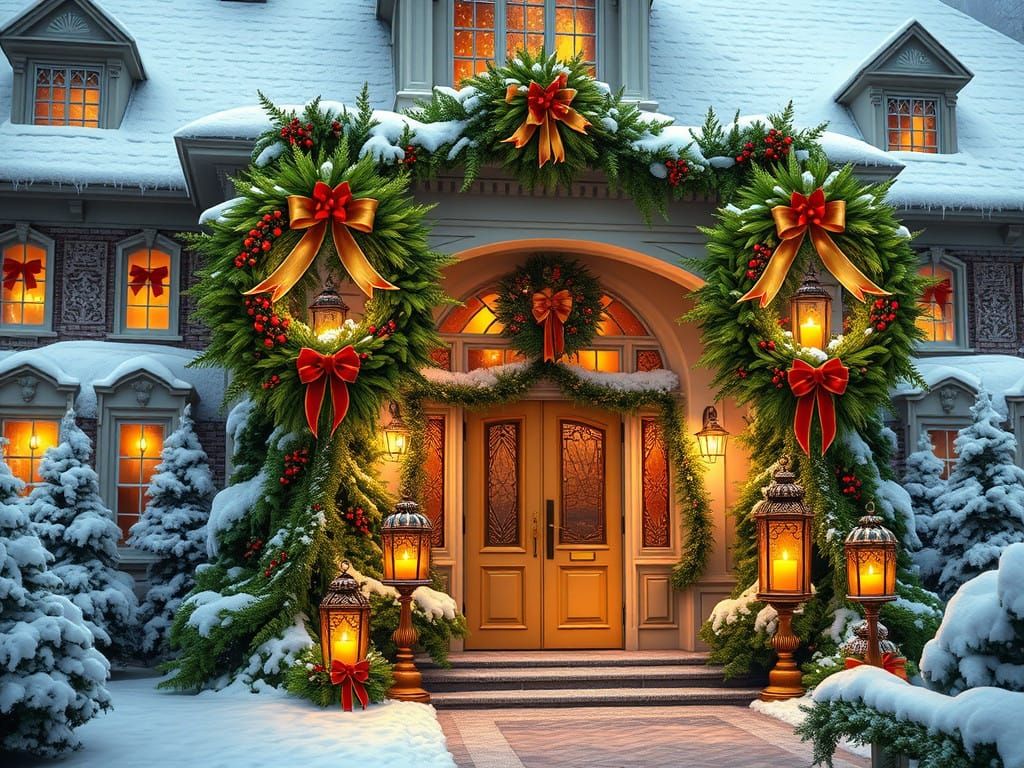 Christmas Wreaths in a Whimsical Winter Wonderland Scene
