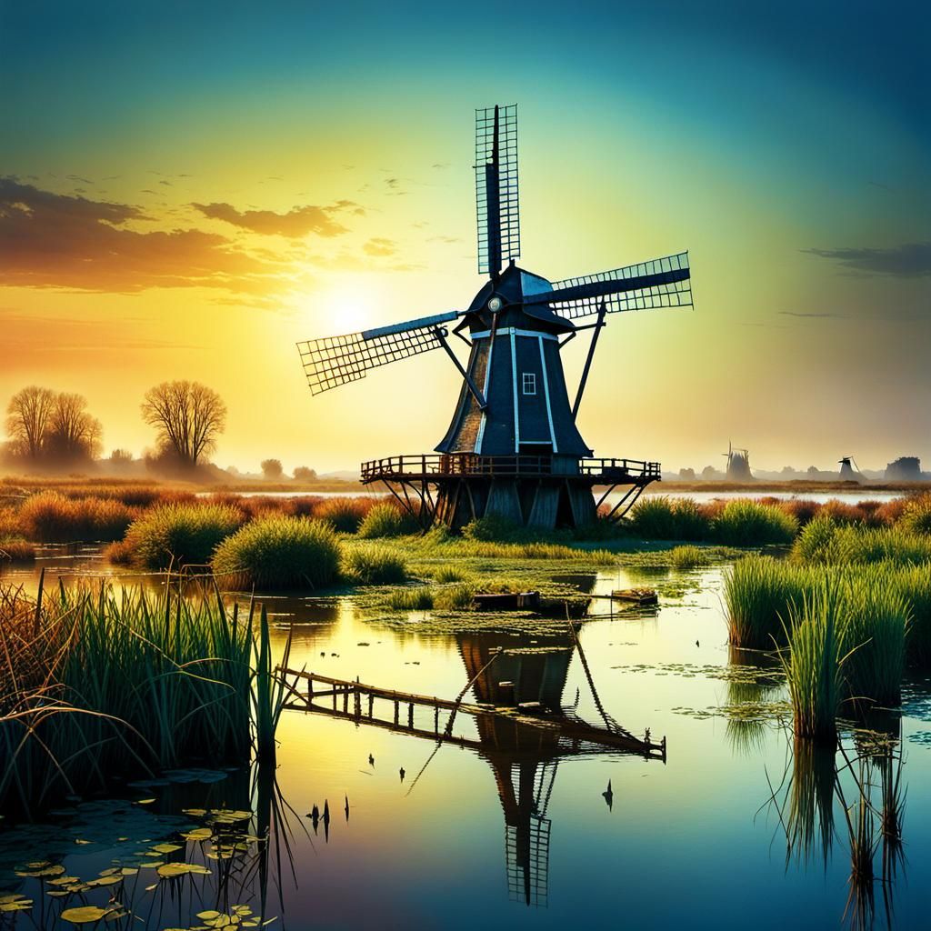 Post-Apocalyptic Dutch Windmill in William Turner Style