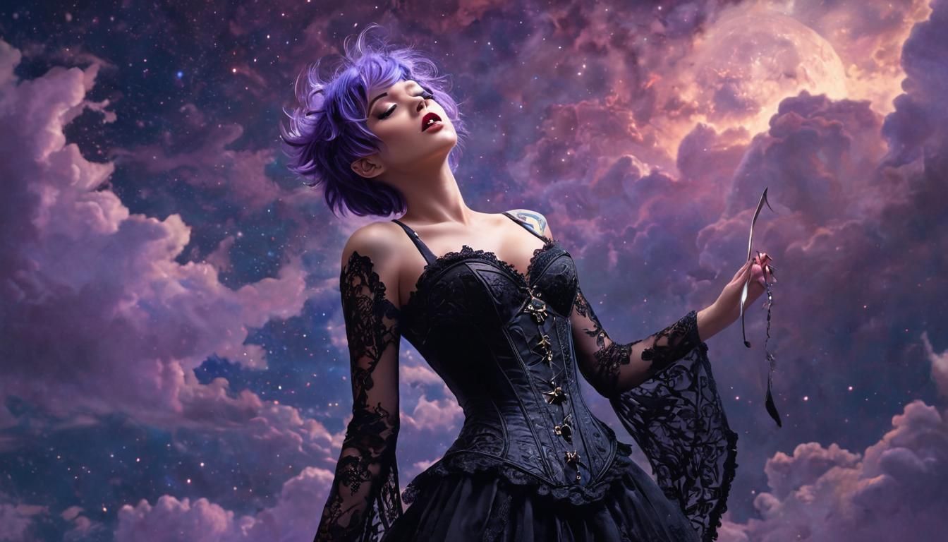 Emo Witch Ascending in Expressionist Fantasy