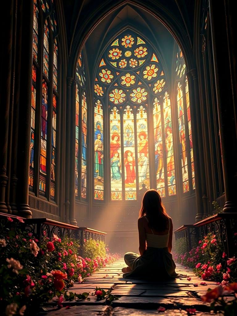 Gothic Cathedral with Stained Glass in Digital Art