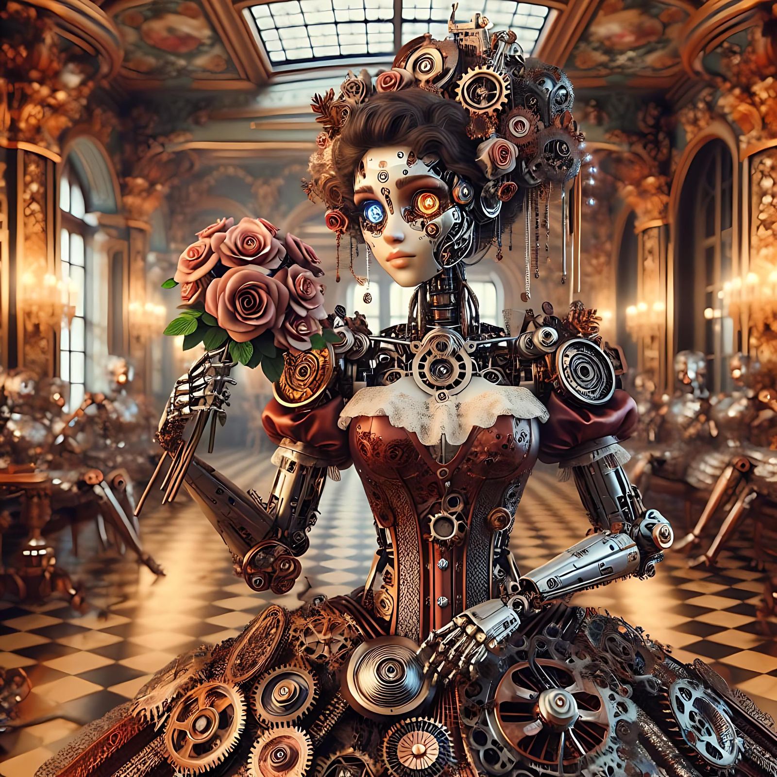 Mechanical Southern Belle in Lavish Ballroom