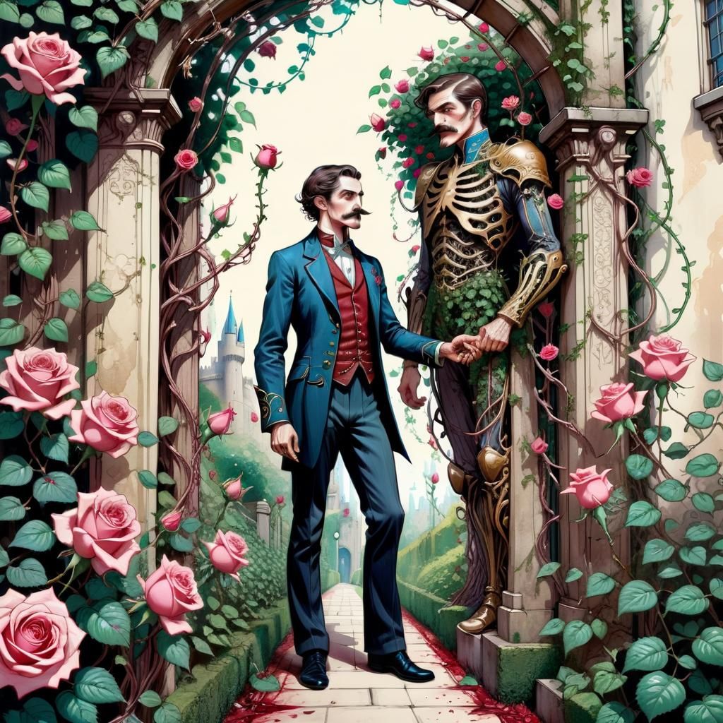 Man Versus Rose Vines at Castle Gate