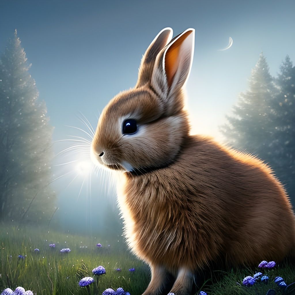 Cute Rabbit with Toys in Moonlight, Cel-Shaded Art