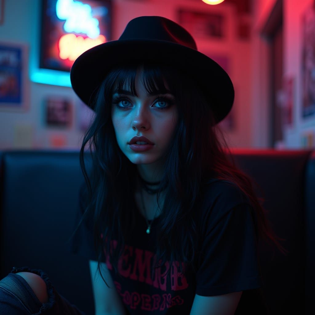 Midnight Emo Club Girl in Derby Hat