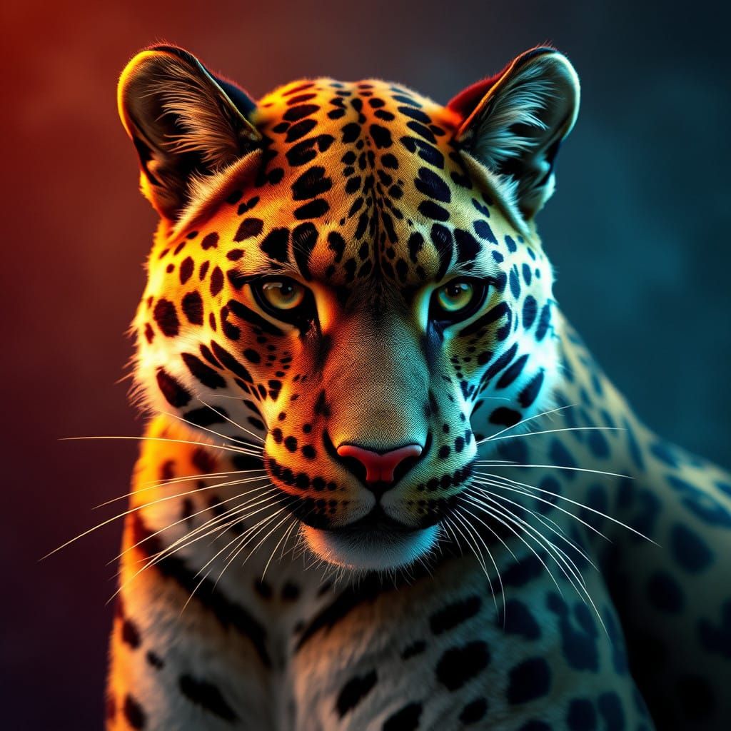 Regal Clouded Leopard Portrait in Art Nouveau Style