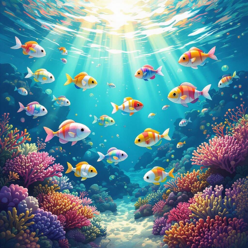 Cute Kawaii Rainbow Fish in the Pacific Ocean