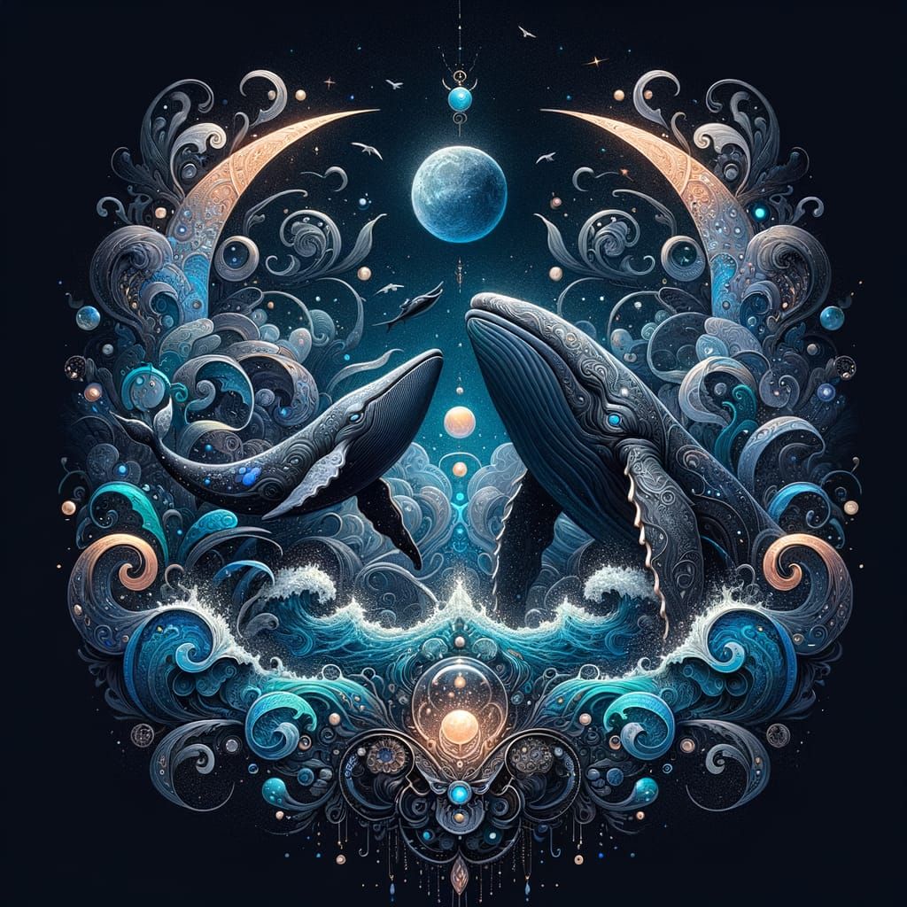 Whale and Moon Class Logo in Sea Blue and Black