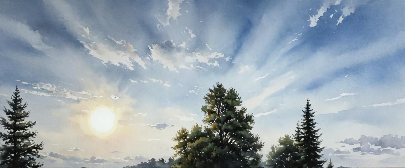Watercolor Landscape of Morning Clouds