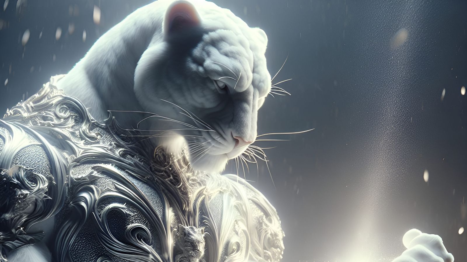 Armored White Panther with Sword of Light
